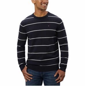 Tommy Hilfiger Navy and White Striped Crewneck Sweater